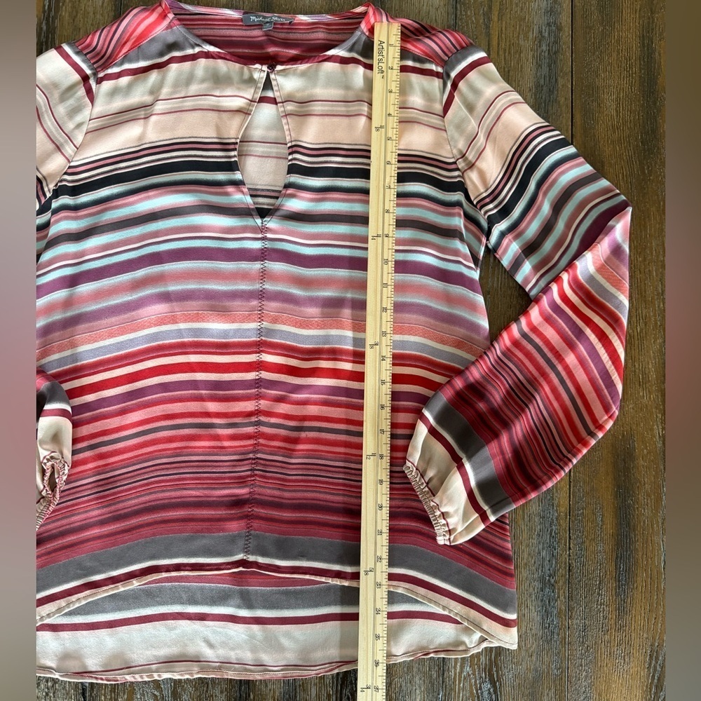 Michael Stars Women’s Multi-striped Silk Blouse Top Size M - Picture 5 of 8